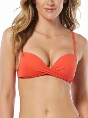 NWT Vince Camuto Draped Bikini Top in‎ Tangerine Adjustable Straps Beach Swim